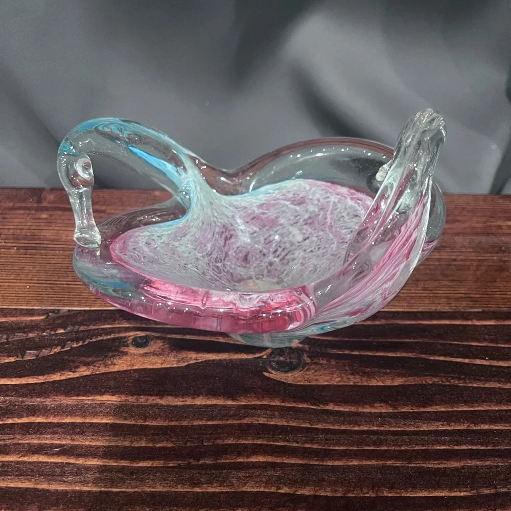 Murano Made in Italy Handblown Glass Swan Shaped Figure &‎ Bowl.